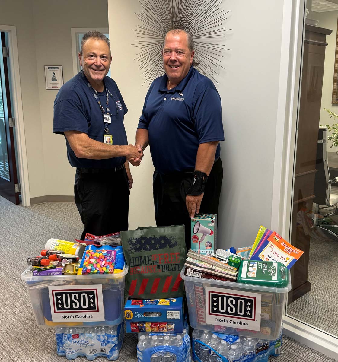 Donations collected for service members via USO North Carolina in July of 2025.